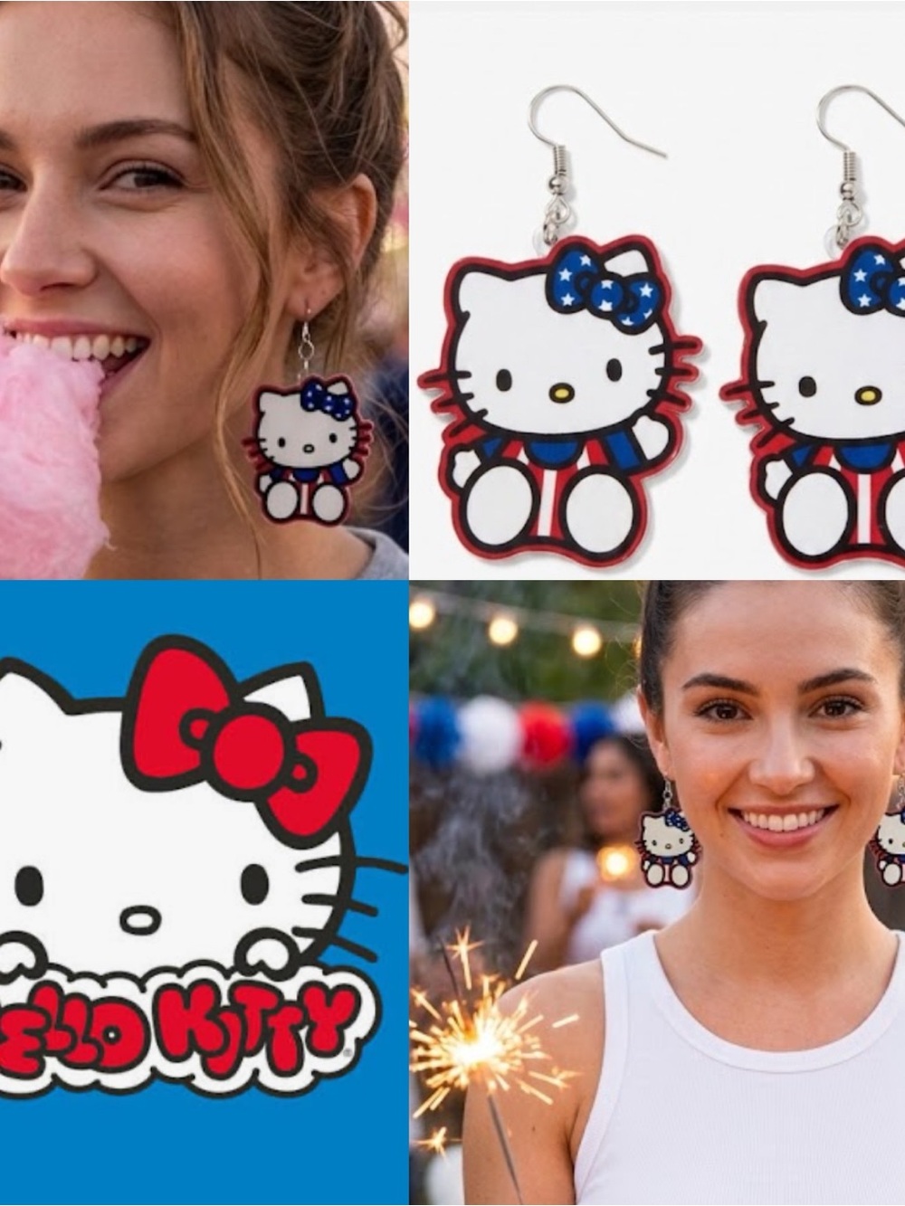 Hello Kitty Red, Blue & White Patriotic Earrings